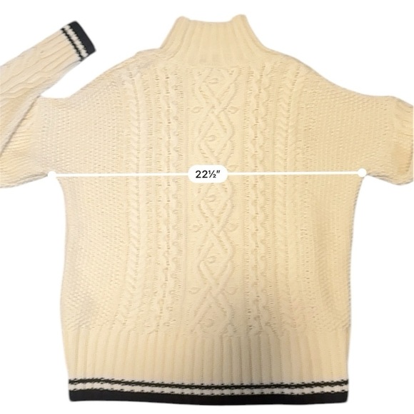 Vineyard Vines M Women’s Tipped Fisherman Mock Neck Sweater Cream Cable Knit - Picture 8 of 12